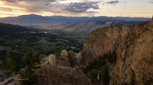 Preview wallpaper mountains, rocks, valley, trees, river, nature