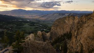 Preview wallpaper mountains, rocks, valley, trees, river, nature