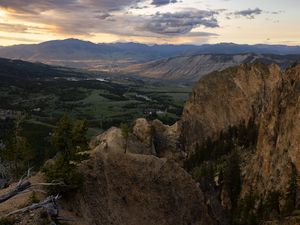 Preview wallpaper mountains, rocks, valley, trees, river, nature