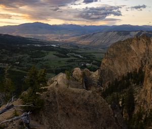 Preview wallpaper mountains, rocks, valley, trees, river, nature