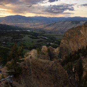 Preview wallpaper mountains, rocks, valley, trees, river, nature