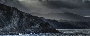 Preview wallpaper mountains, sea, clouds, dark, nature