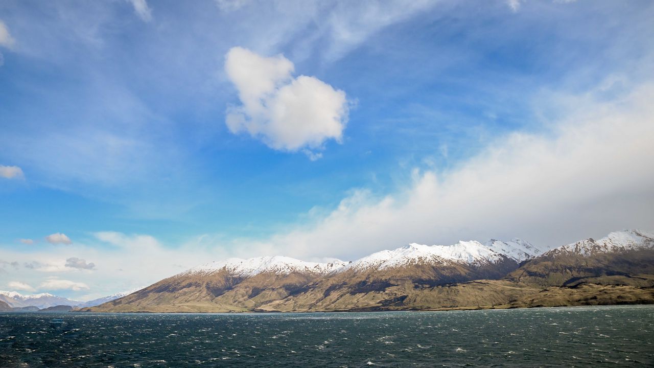 Wallpaper mountains, sea, clouds, snow, nature