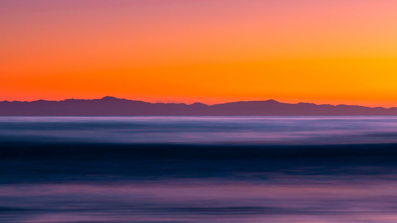 Wallpaper mountains, sea, dusk, landscape, blur