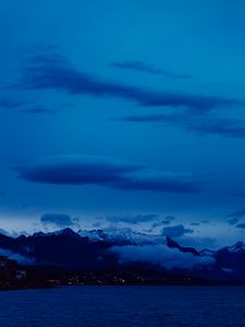 Preview wallpaper mountains, sea, sky, night, clouds
