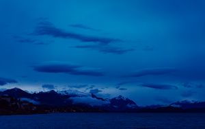 Preview wallpaper mountains, sea, sky, night, clouds