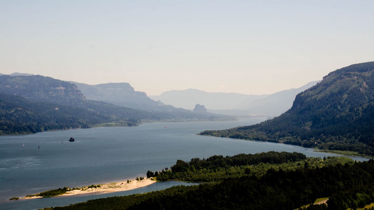 Wallpaper mountains, sea, strait, island, landscape