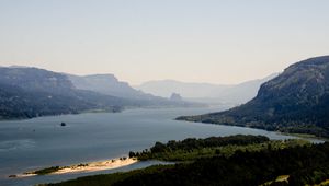 Preview wallpaper mountains, sea, strait, island, landscape