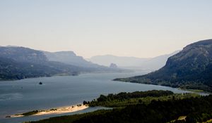 Preview wallpaper mountains, sea, strait, island, landscape