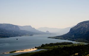 Preview wallpaper mountains, sea, strait, island, landscape