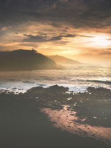 Preview wallpaper mountains, sea, sunrise, shore