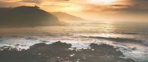 Preview wallpaper mountains, sea, sunrise, shore