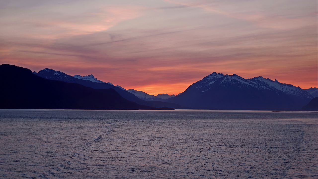 Wallpaper mountains, sea, sunset, nature