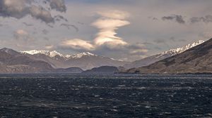 Preview wallpaper mountains, sea, waves, clouds, nature