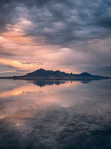 Preview wallpaper mountains, shore, water, landscape, dusk