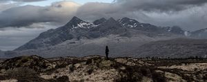 Preview wallpaper mountains, silhouette, clouds, overcast, loneliness, solitude