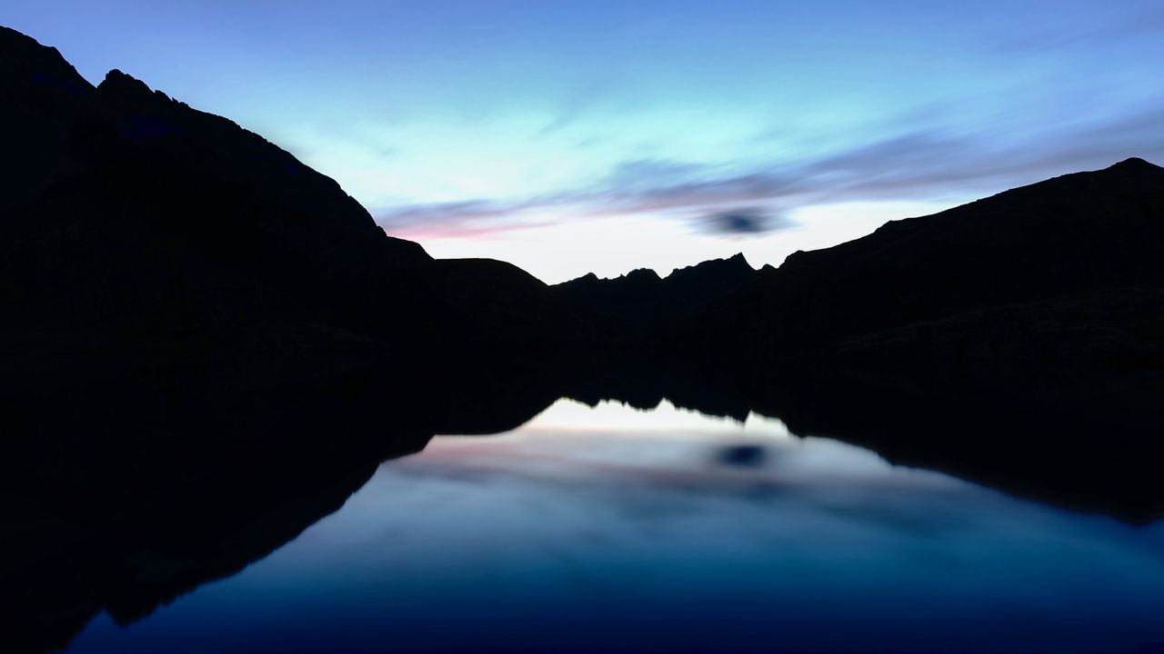 Wallpaper mountains, silhouette, hills, lake, black