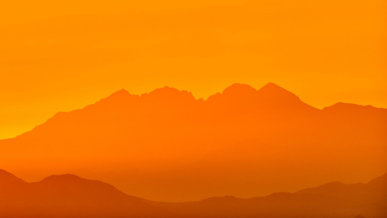 Wallpaper mountains, silhouette, rocks, orange
