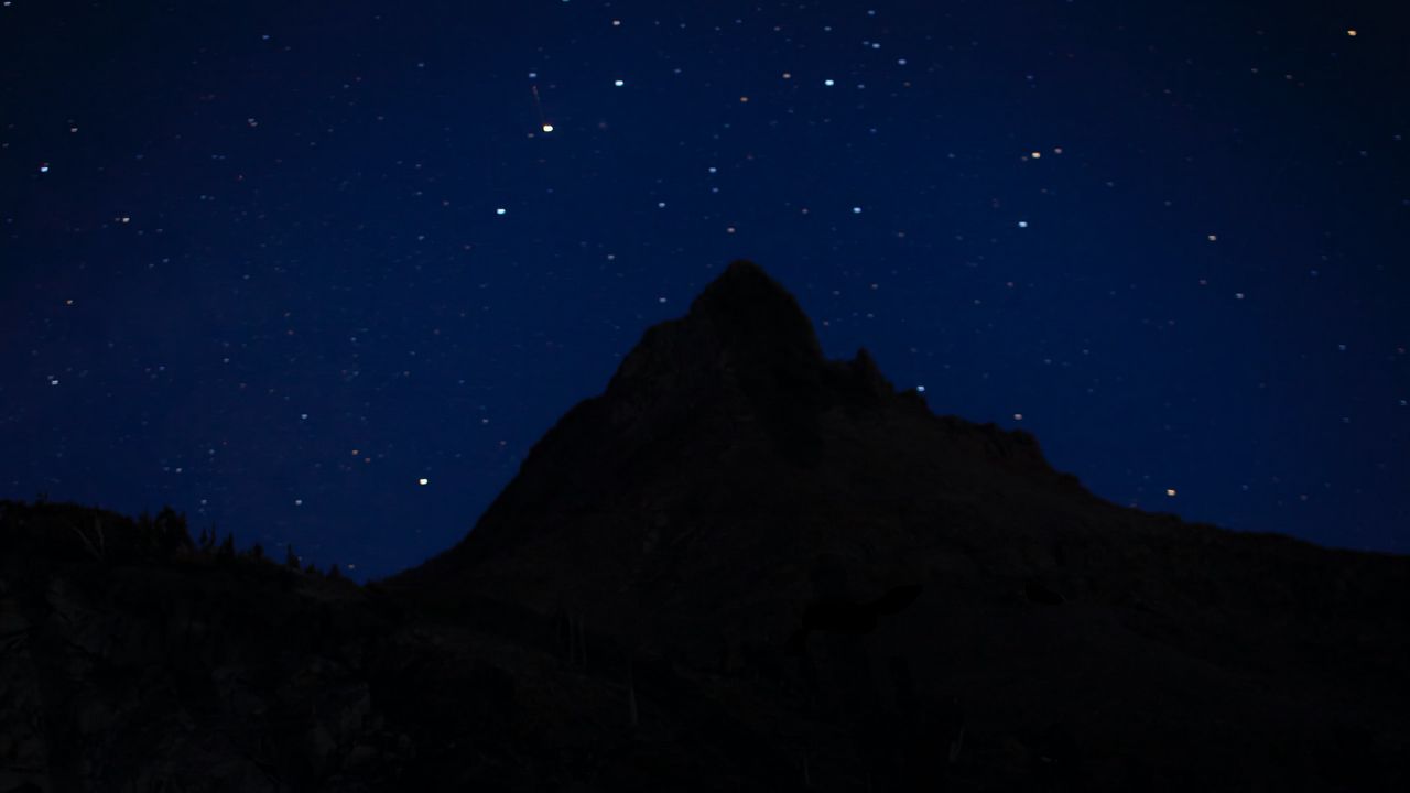 Wallpaper mountains, silhouette, starry sky, stars, night