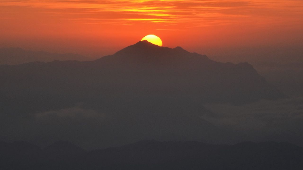 Wallpaper mountains, silhouette, sunset, dark