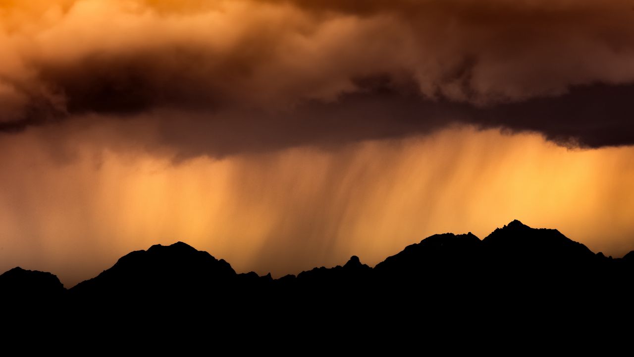 Wallpaper mountains, silhouettes, clouds, twilight, dark