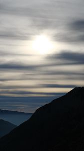 Preview wallpaper mountains, silhouettes, clouds, landscape, nature, twilight, dark