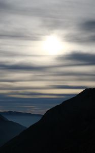 Preview wallpaper mountains, silhouettes, clouds, landscape, nature, twilight, dark