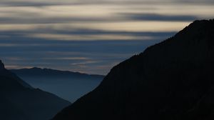 Preview wallpaper mountains, silhouettes, clouds, landscape, nature, twilight, dark