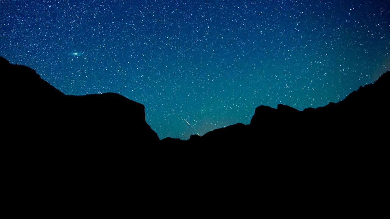 Wallpaper mountains, silhouettes, starry sky, stars, dark