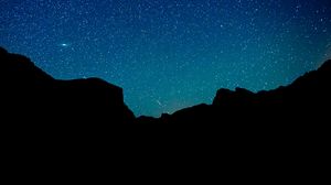 Preview wallpaper mountains, silhouettes, starry sky, stars, dark