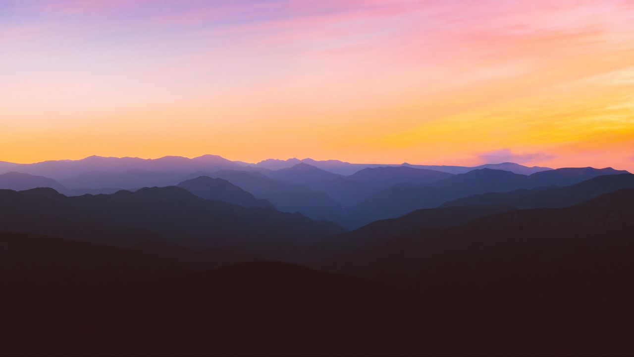 Wallpaper mountains, silhouettes, sunset, iran