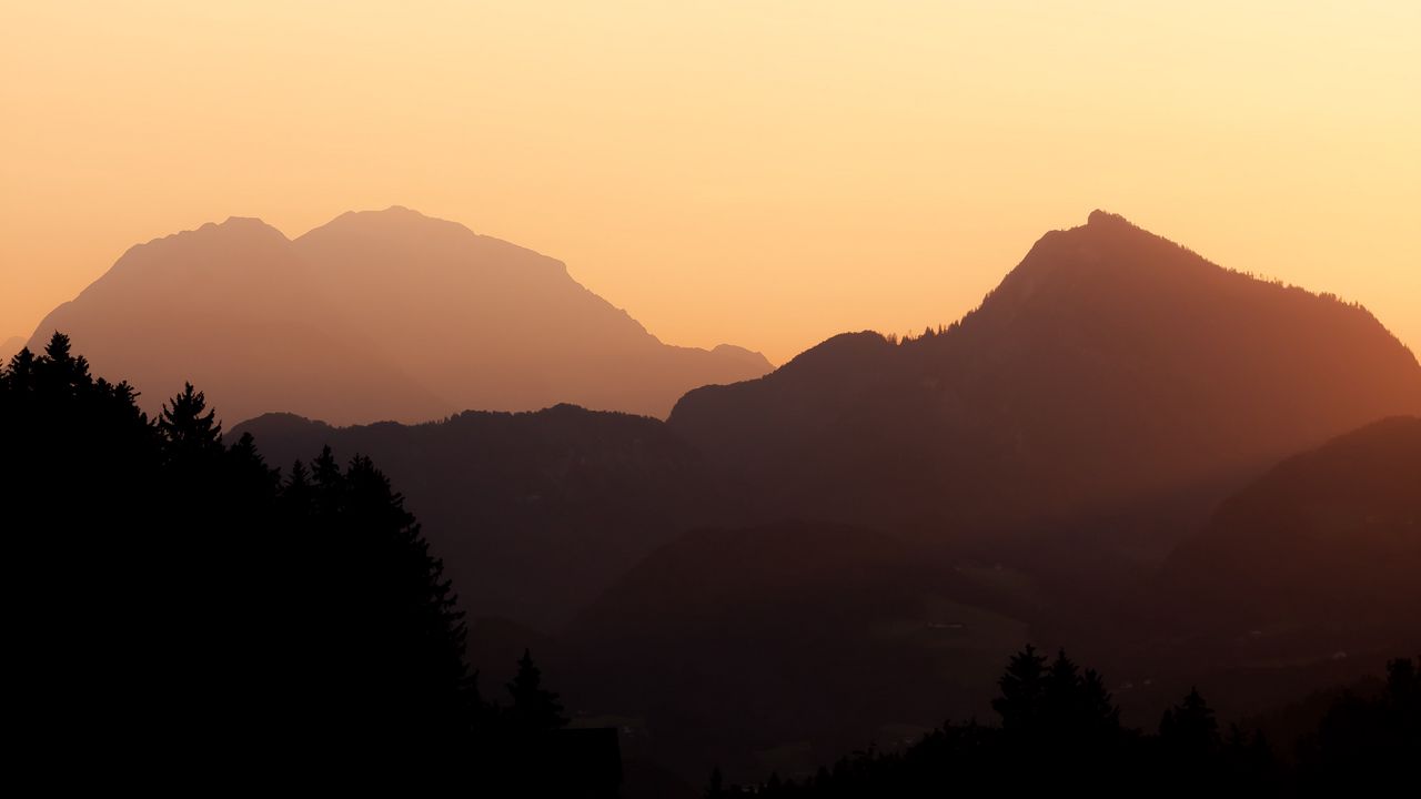 Wallpaper mountains, silhouettes, sunset, nature
