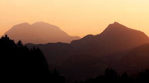 Preview wallpaper mountains, silhouettes, sunset, nature