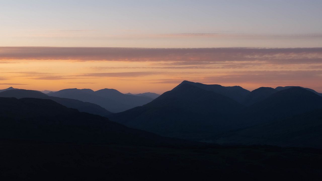 Wallpaper mountains, silhouettes, twilights, clouds