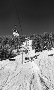 Preview wallpaper mountains, ski lift, snow, winter, black and white