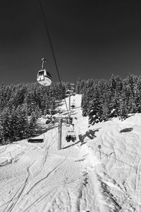 Preview wallpaper mountains, ski lift, snow, winter, black and white