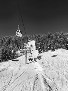 Preview wallpaper mountains, ski lift, snow, winter, black and white