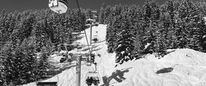 Preview wallpaper mountains, ski lift, snow, winter, black and white