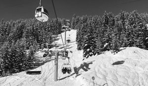 Preview wallpaper mountains, ski lift, snow, winter, black and white