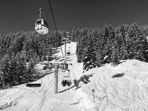 Preview wallpaper mountains, ski lift, snow, winter, black and white