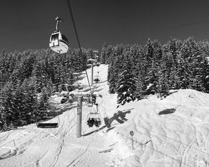 Preview wallpaper mountains, ski lift, snow, winter, black and white