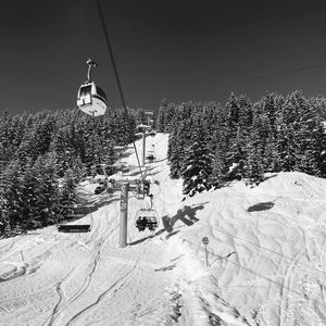 Preview wallpaper mountains, ski lift, snow, winter, black and white