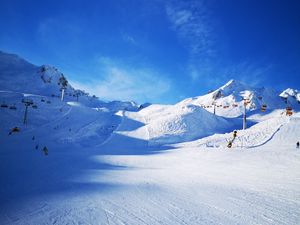 Preview wallpaper mountains, ski track, slope, ski, lifts