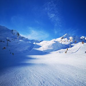 Preview wallpaper mountains, ski track, slope, ski, lifts