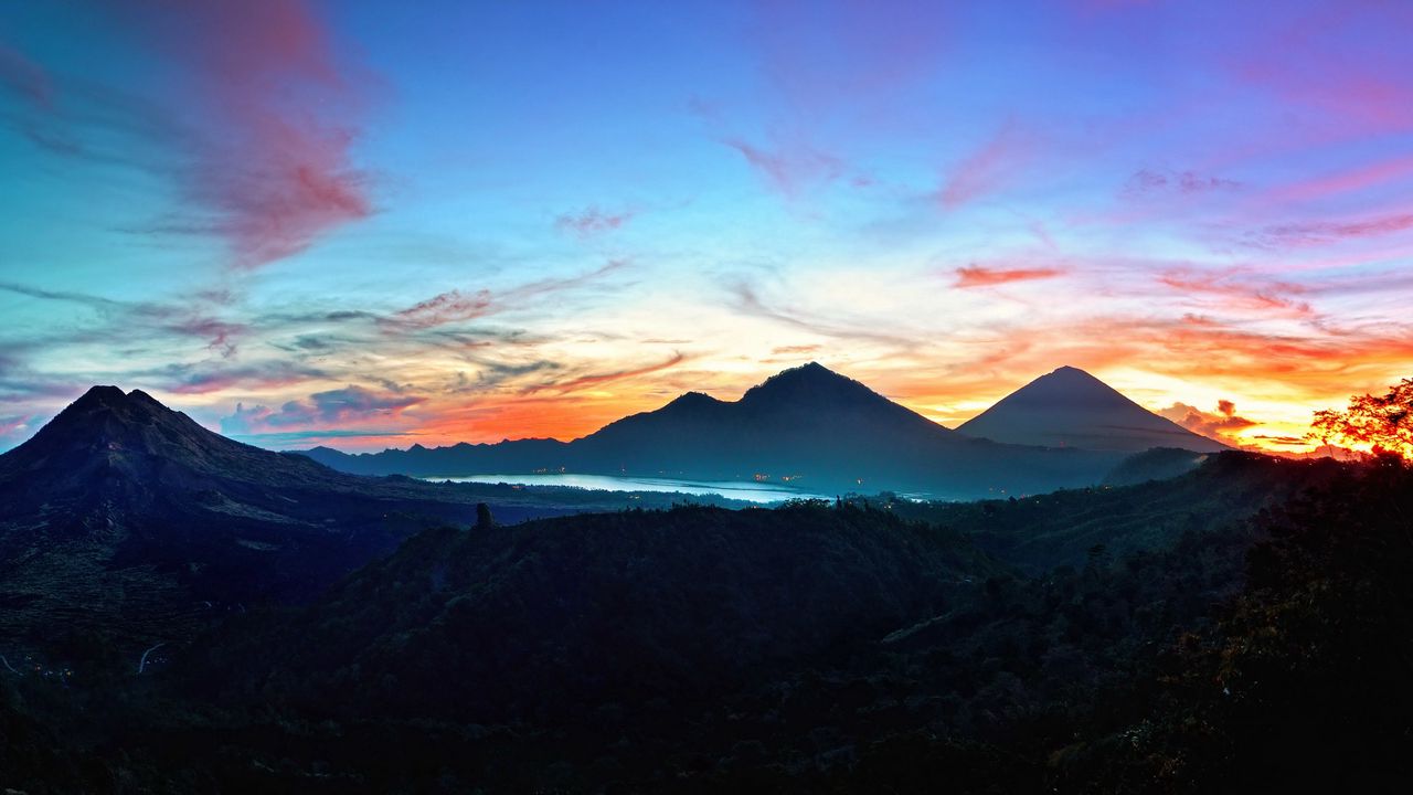 Wallpaper mountains, sky, bali, sunrise, kintamani, indonesia