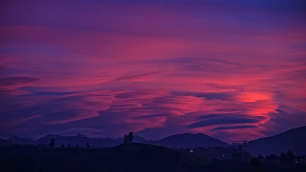 Wallpaper mountains, sky, clouds, purple