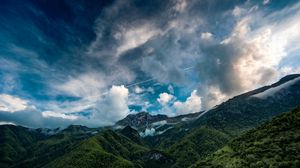 Preview wallpaper mountains, sky, clouds, landscape, forest