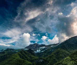 Preview wallpaper mountains, sky, clouds, landscape, forest