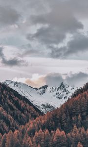 Preview wallpaper mountains, sky, clouds, trees, aerial view, snow, italy