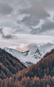 Preview wallpaper mountains, sky, clouds, trees, aerial view, snow, italy